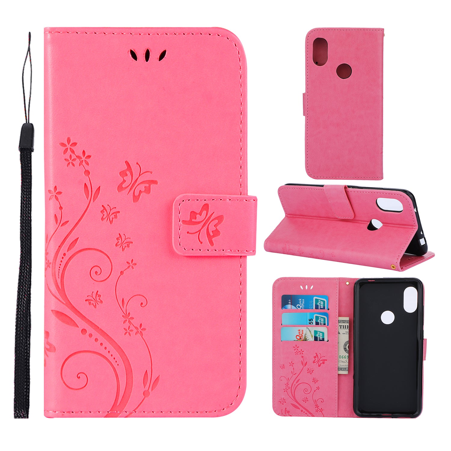 Imprint Butterfly Flower Leather Wallet Case for Xiaomi Redmi Note 7S / Note 7 / Note 7 Pro (India)