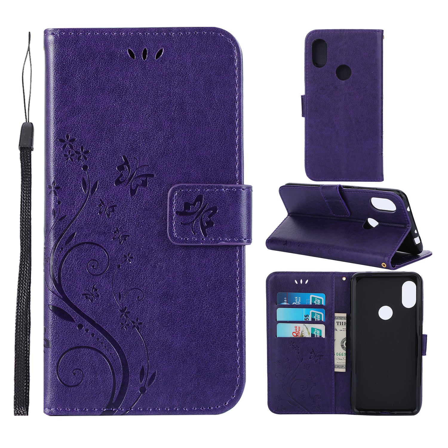 Imprint Butterfly Flower Leather Wallet Case for Xiaomi Redmi Note 7S / Note 7 / Note 7 Pro (India)
