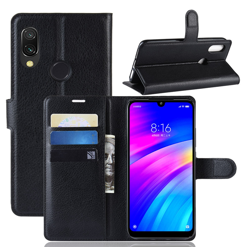Litchi Skin Wallet Leather Stand Case for Xiaomi Redmi 7 / Redmi Y3