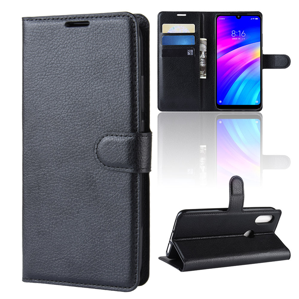 Litchi Skin Wallet Leather Stand Case for Xiaomi Redmi 7 / Redmi Y3