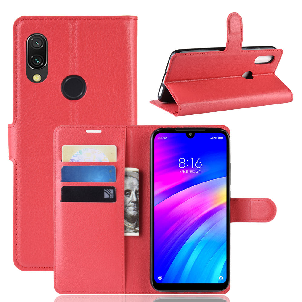 Litchi Skin Wallet Leather Stand Case for Xiaomi Redmi 7 / Redmi Y3