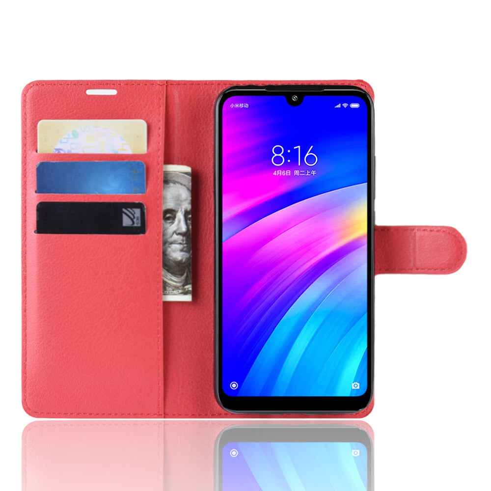 Litchi Skin Wallet Leather Stand Case for Xiaomi Redmi 7 / Redmi Y3