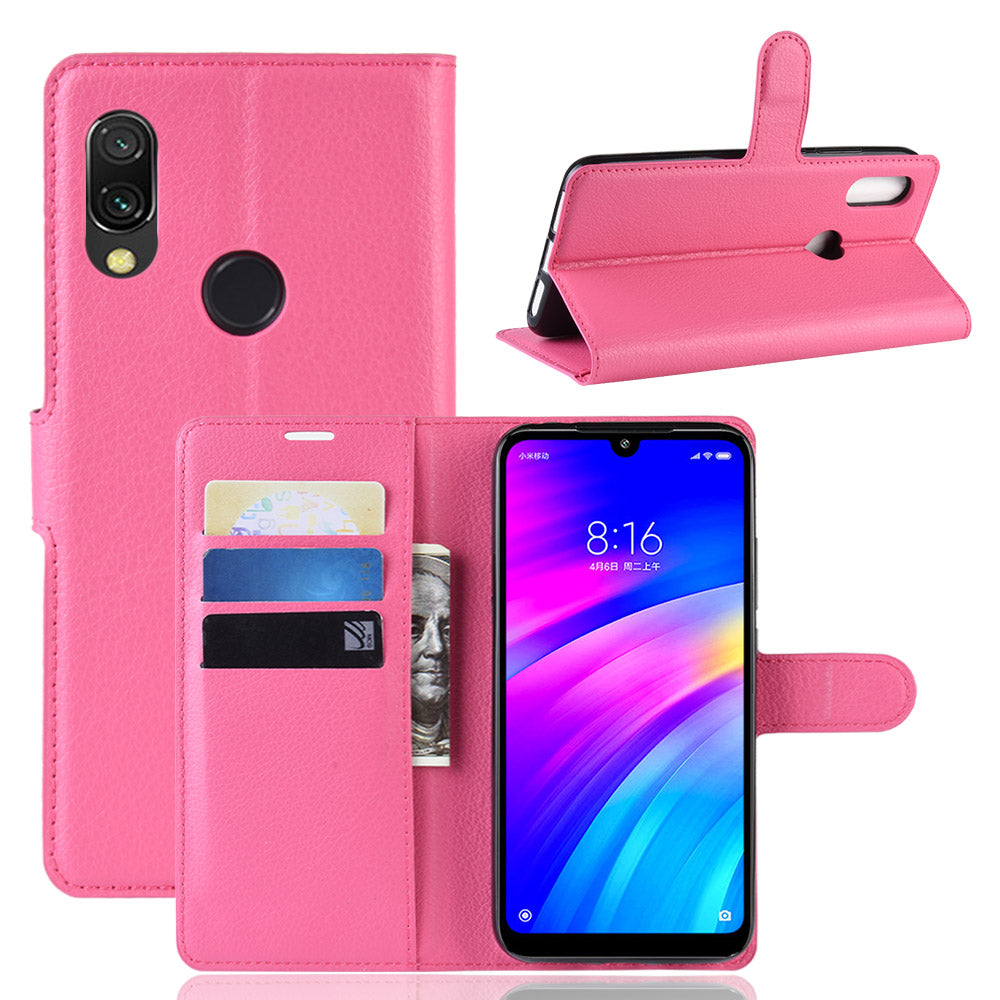 Litchi Skin Wallet Leather Stand Case for Xiaomi Redmi 7 / Redmi Y3