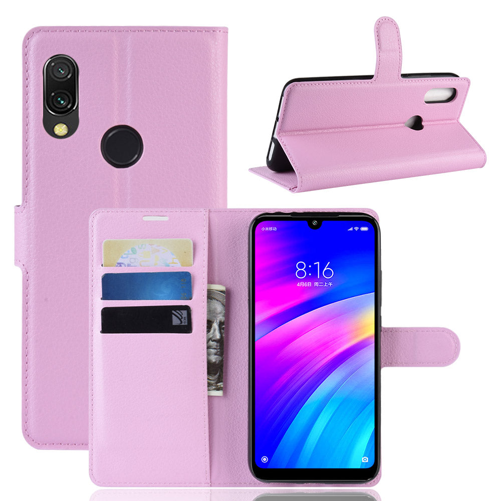 Litchi Skin Wallet Leather Stand Case for Xiaomi Redmi 7 / Redmi Y3