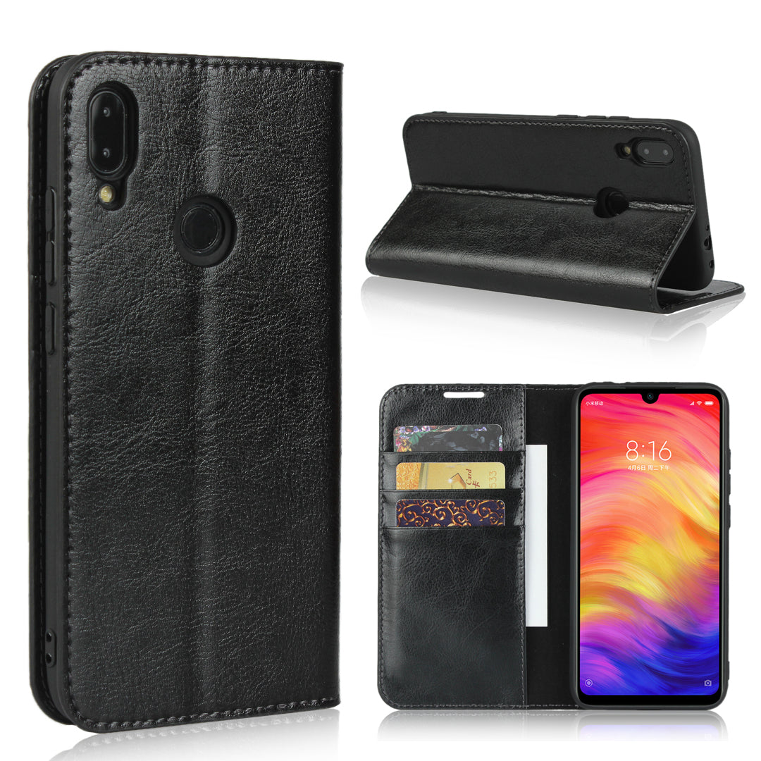 Crazy Horse Wallet Stand Genuine Leather Case for Xiaomi Redmi Note 7S / Note 7 / Redmi Note 7 Pro (India)