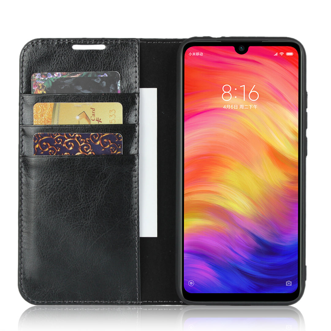 Crazy Horse Wallet Stand Genuine Leather Case for Xiaomi Redmi Note 7S / Note 7 / Redmi Note 7 Pro (India)