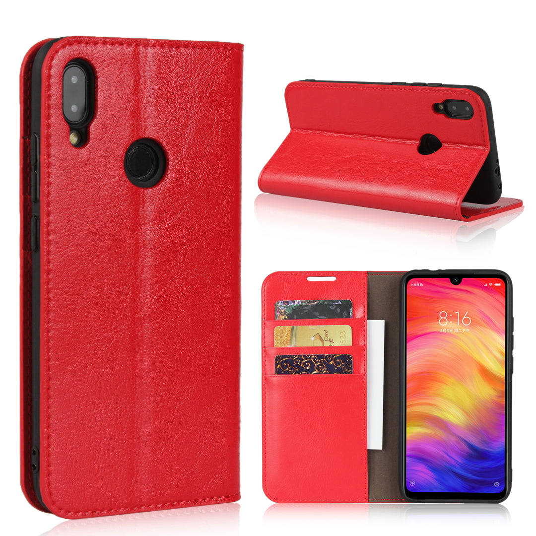 Crazy Horse Wallet Stand Genuine Leather Case for Xiaomi Redmi Note 7S / Note 7 / Redmi Note 7 Pro (India)