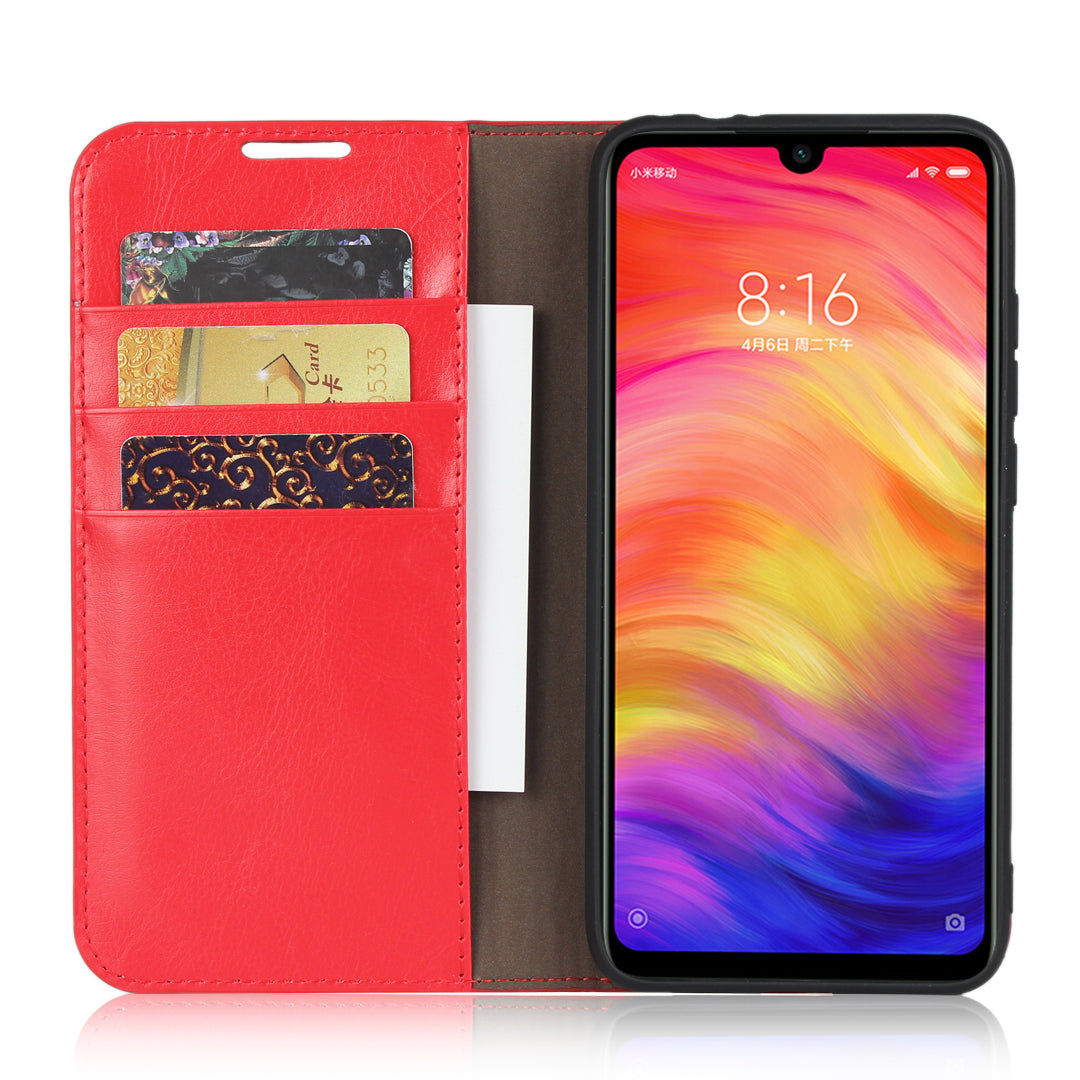 Crazy Horse Wallet Stand Genuine Leather Case for Xiaomi Redmi Note 7S / Note 7 / Redmi Note 7 Pro (India)
