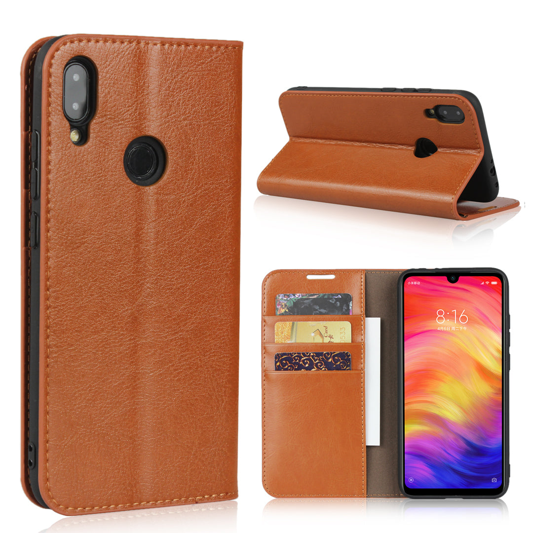 Crazy Horse Wallet Stand Genuine Leather Case for Xiaomi Redmi Note 7S / Note 7 / Redmi Note 7 Pro (India)