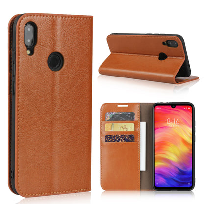 Crazy Horse Wallet Stand Genuine Leather Case for Xiaomi Redmi Note 7S / Note 7 / Redmi Note 7 Pro (India)