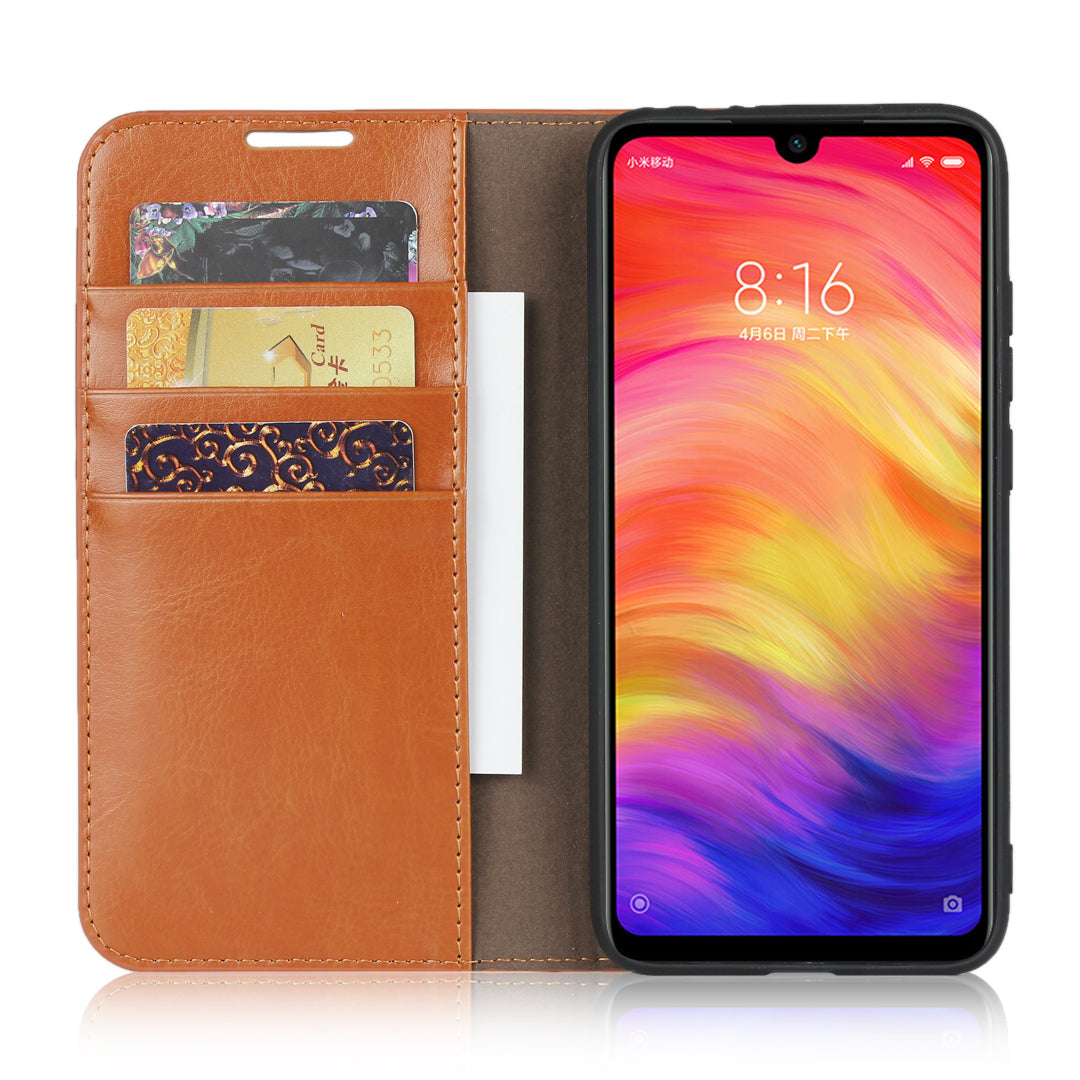 Crazy Horse Wallet Stand Genuine Leather Case for Xiaomi Redmi Note 7S / Note 7 / Redmi Note 7 Pro (India)