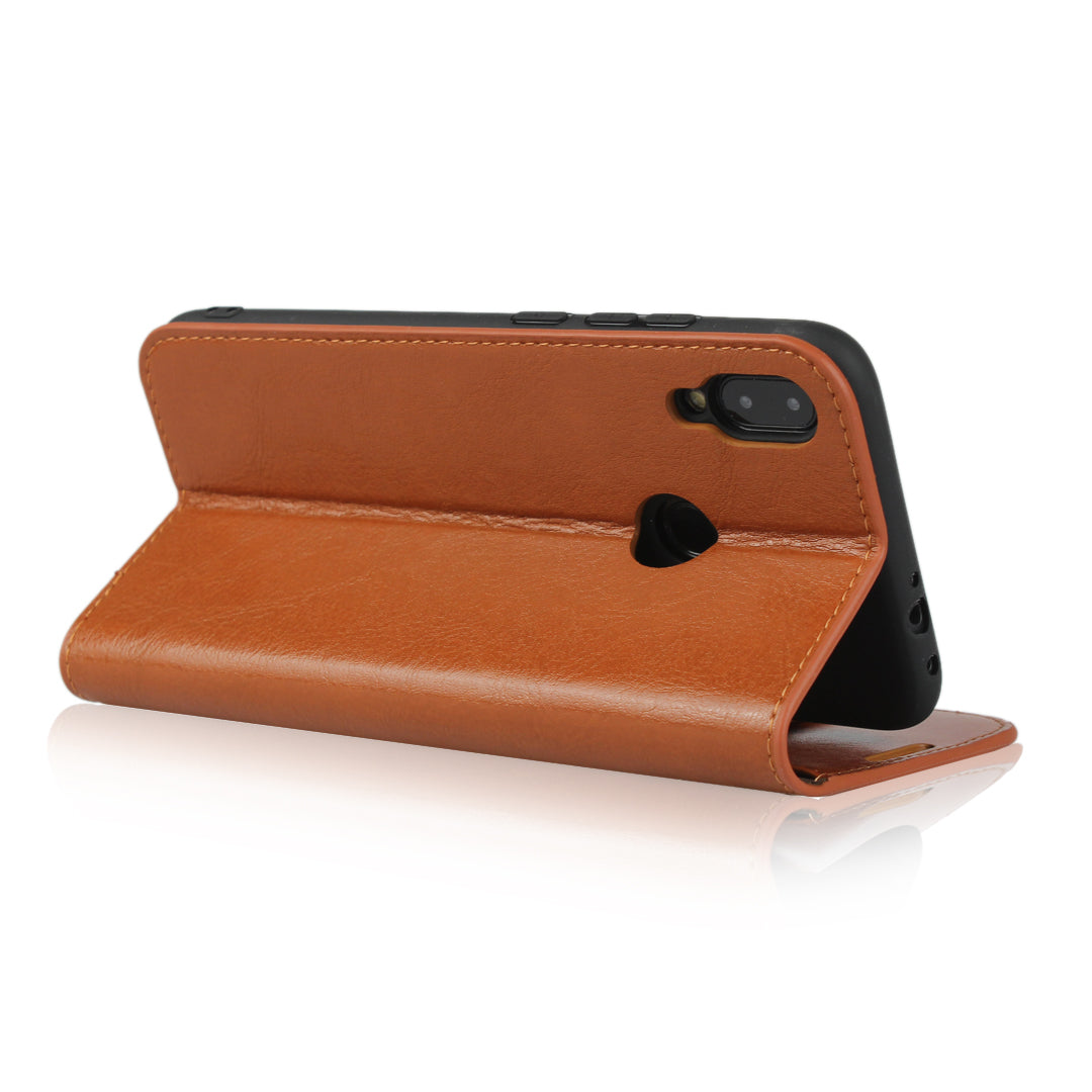Crazy Horse Wallet Stand Genuine Leather Case for Xiaomi Redmi Note 7S / Note 7 / Redmi Note 7 Pro (India)