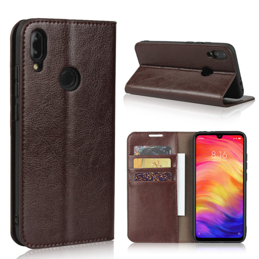 Crazy Horse Wallet Stand Genuine Leather Case for Xiaomi Redmi Note 7S / Note 7 / Redmi Note 7 Pro (India)