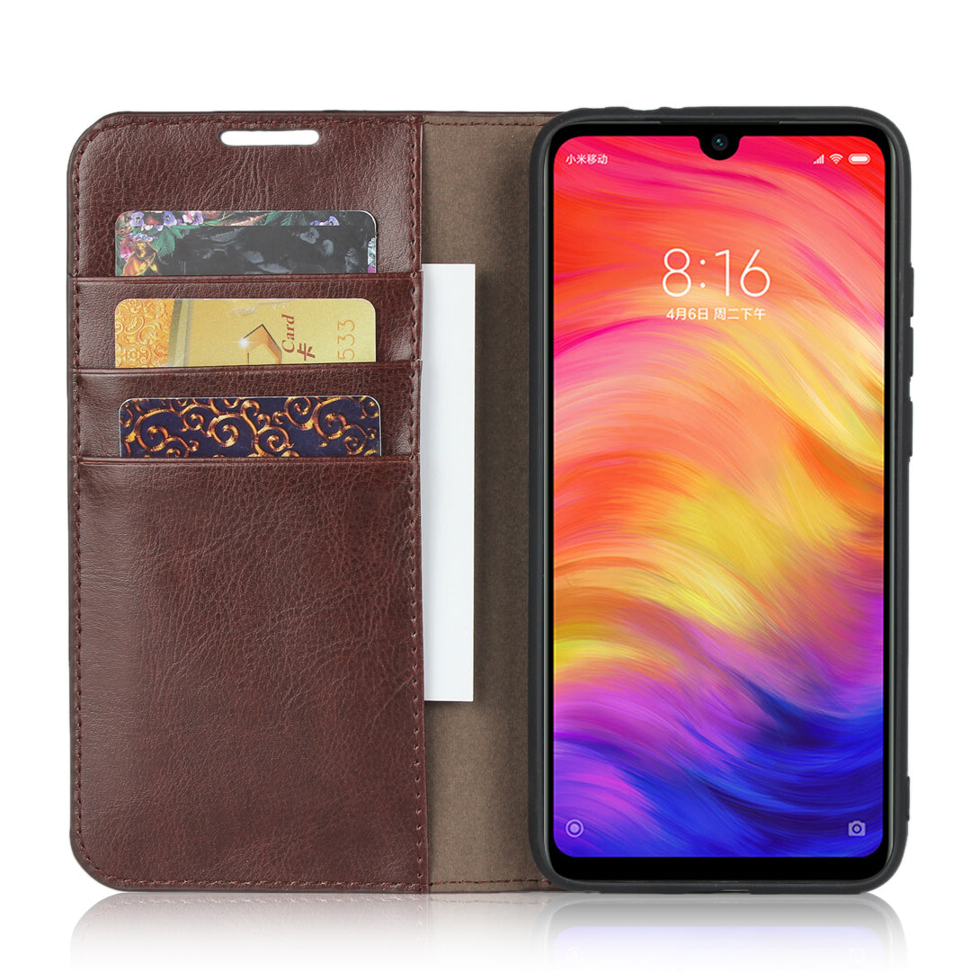 Crazy Horse Wallet Stand Genuine Leather Case for Xiaomi Redmi Note 7S / Note 7 / Redmi Note 7 Pro (India)