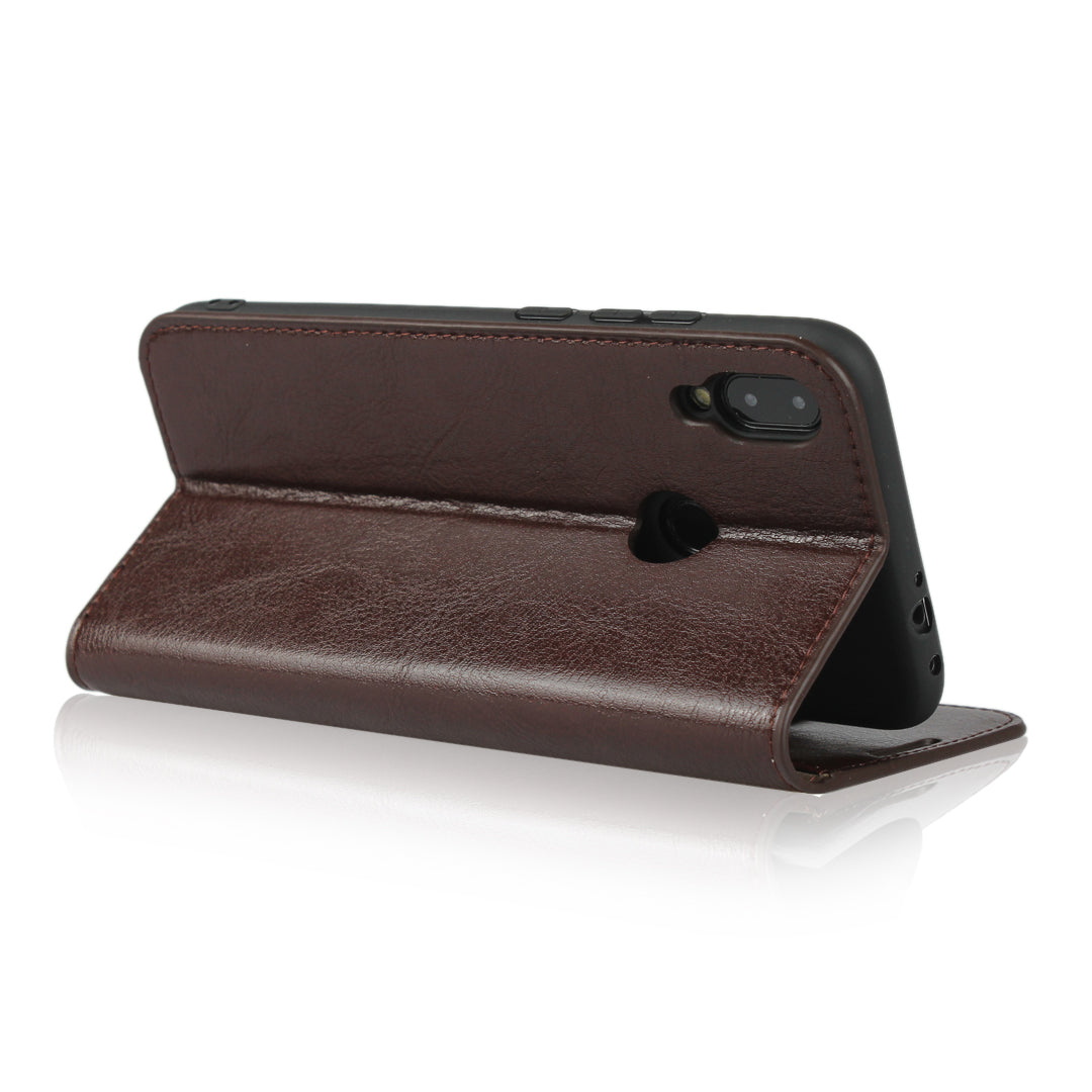 Crazy Horse Wallet Stand Genuine Leather Case for Xiaomi Redmi Note 7S / Note 7 / Redmi Note 7 Pro (India)