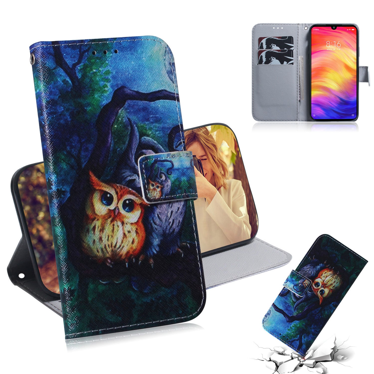 Pattern Printing Wallet Leather Cell Phone Case for Xiaomi Redmi Note 7S / Note 7