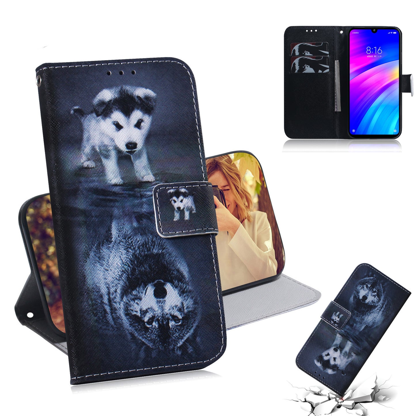 Pattern Printing Wallet Stand Protective Leather Case for Xiaomi Redmi 7 / Redmi Y3