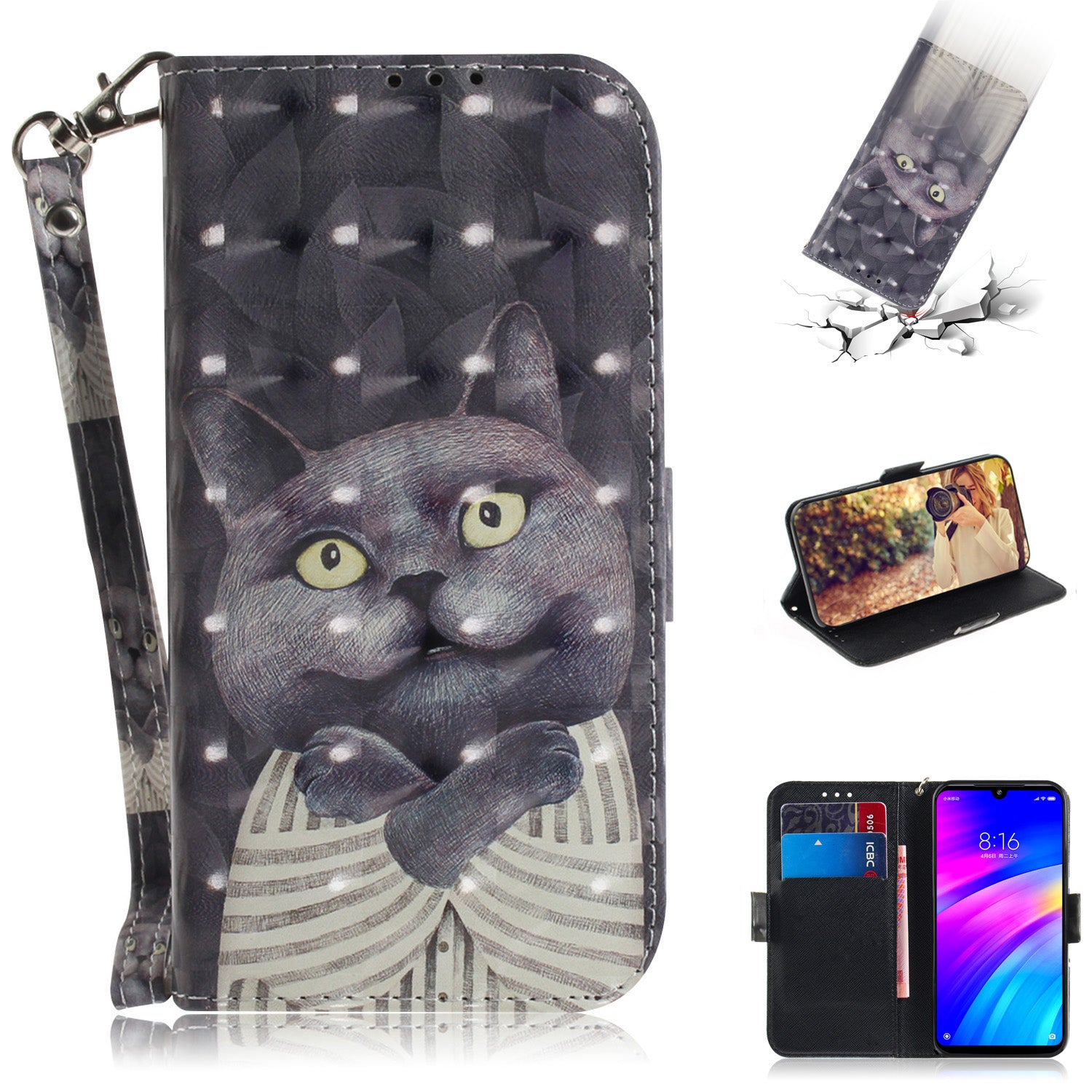 Light Spot Decor Patterned Wallet Stand PU Leather Phone Case for Xiaomi Redmi 7 / Redmi Y3