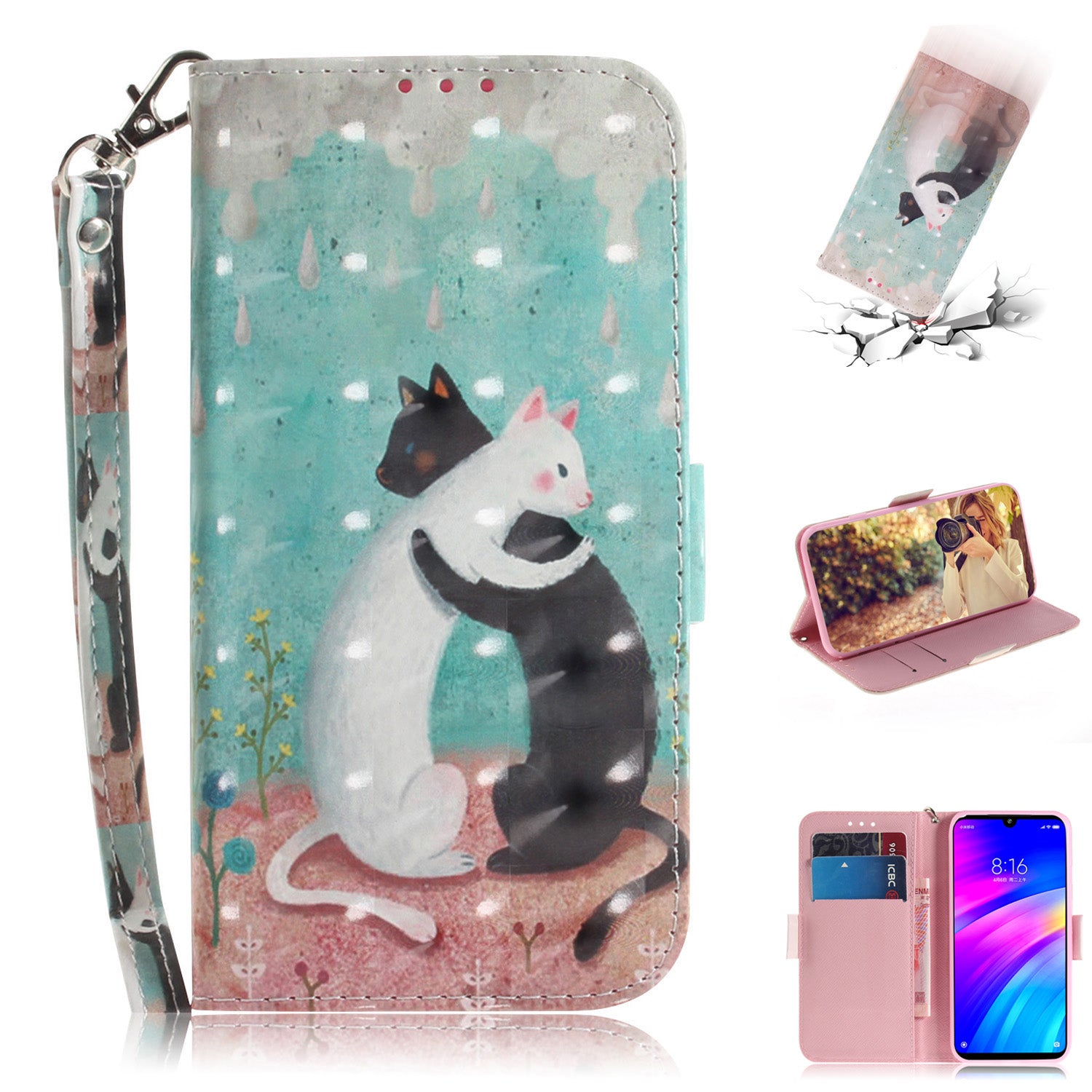 Light Spot Decor Patterned Wallet Stand PU Leather Phone Case for Xiaomi Redmi 7 / Redmi Y3