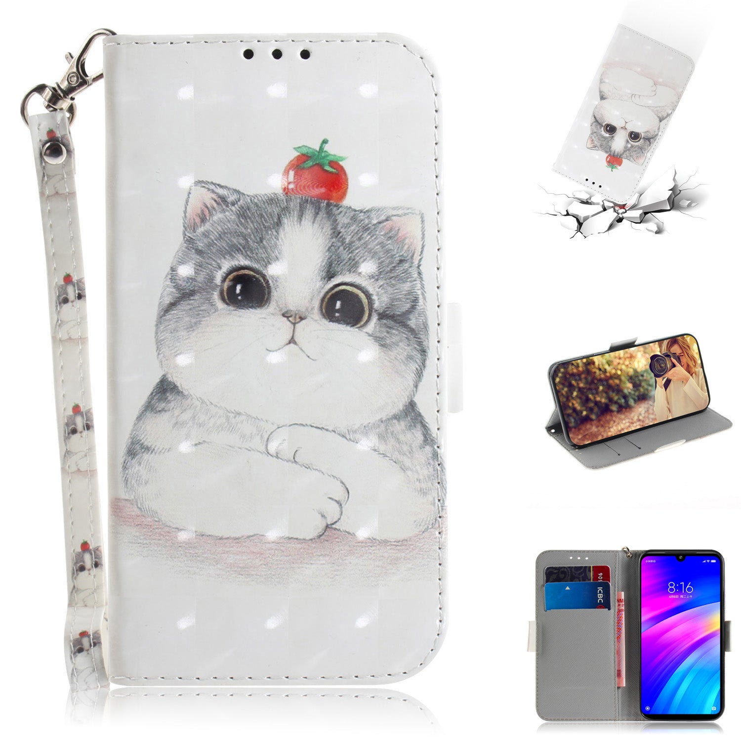 Light Spot Decor Patterned Wallet Stand PU Leather Phone Case for Xiaomi Redmi 7 / Redmi Y3