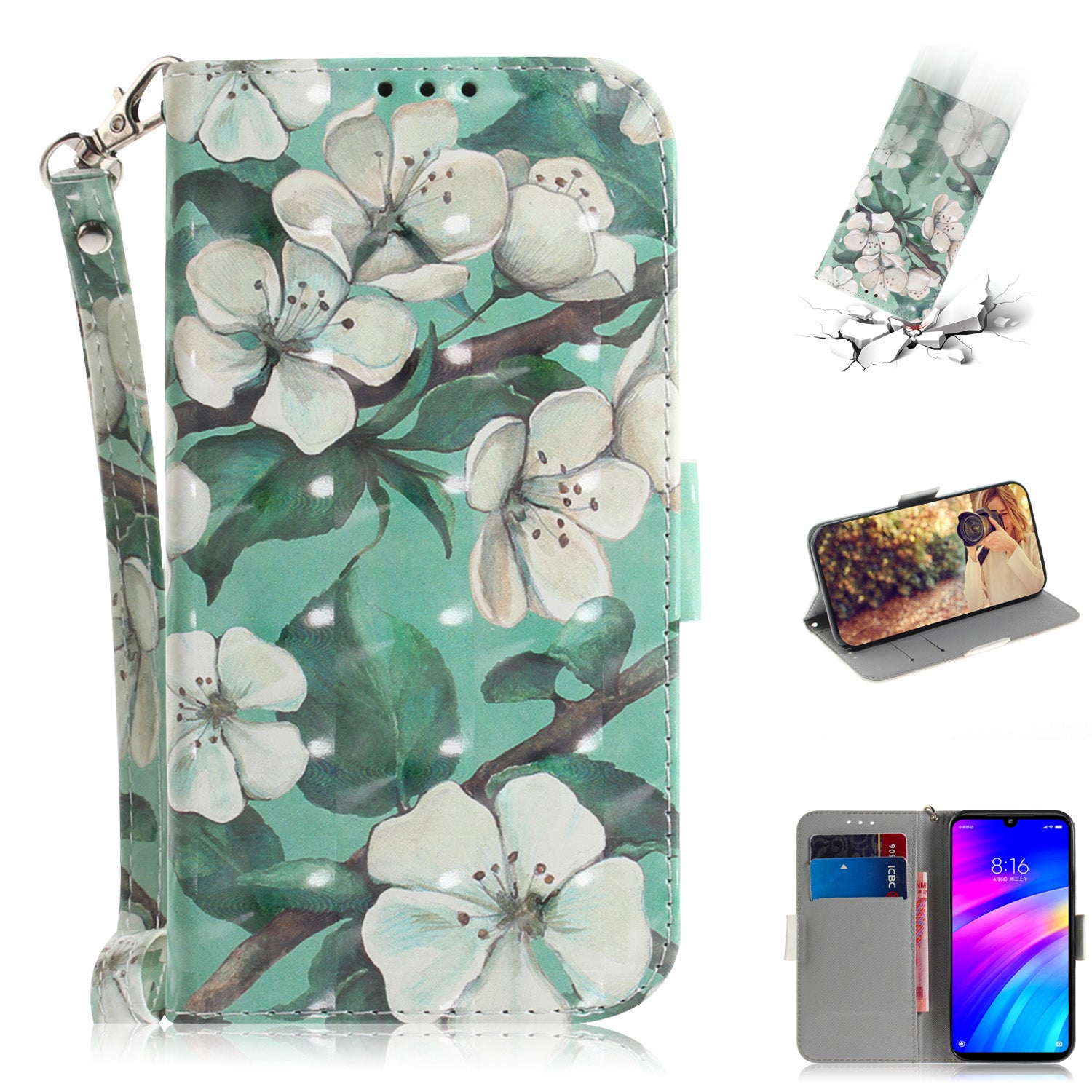 Light Spot Decor Patterned Wallet Stand PU Leather Phone Case for Xiaomi Redmi 7 / Redmi Y3