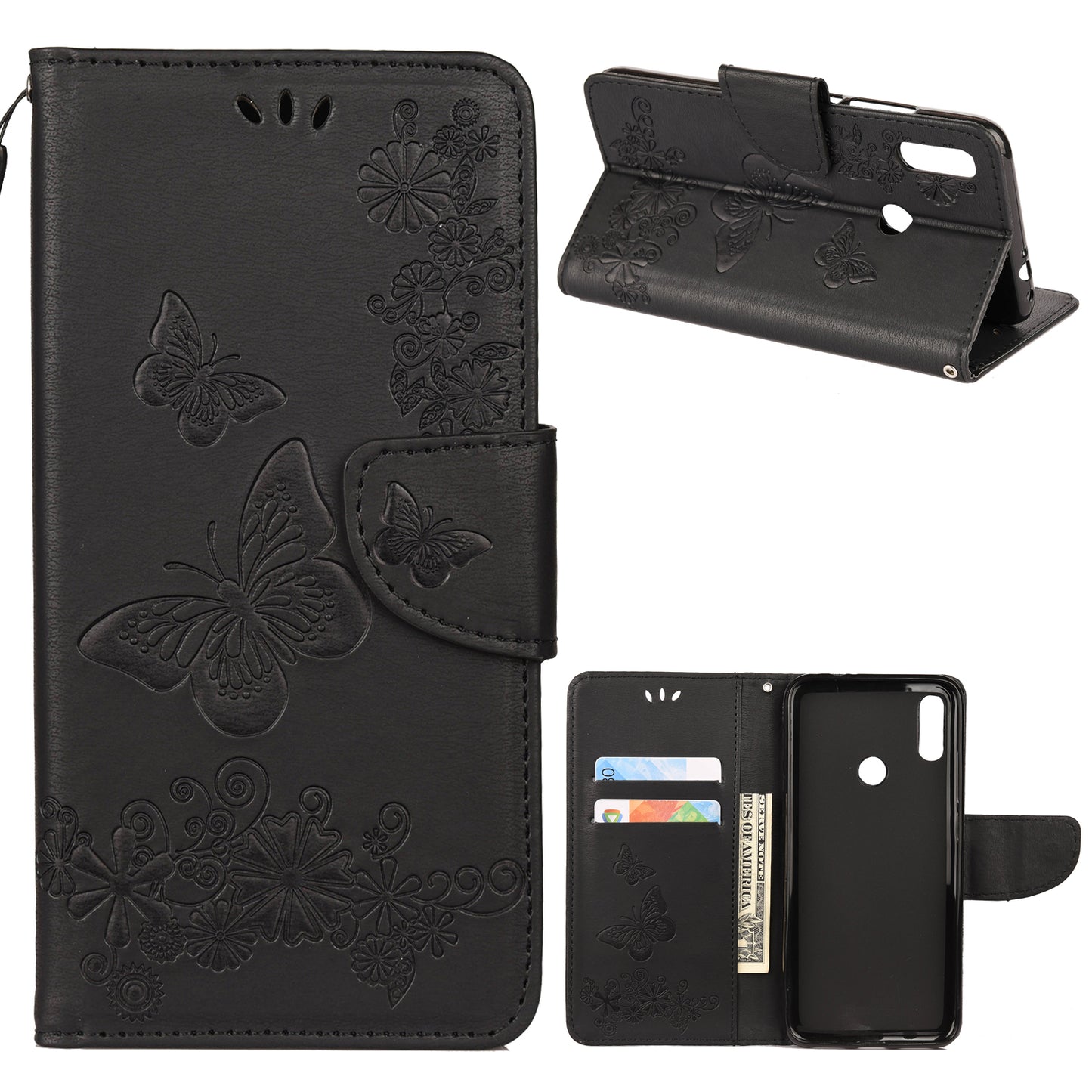 Imprint Butterfly Flowers Leather Stand Wallet Folio Case for Xiaomi Redmi Note 7S / Note 7 / Note 7 Pro (India)