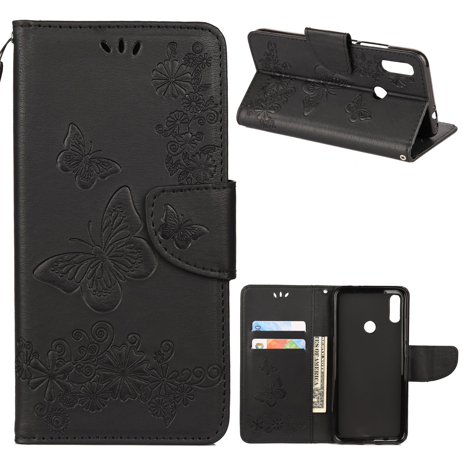 Imprint Butterfly Flowers Leather Stand Wallet Folio Case for Xiaomi Redmi Note 7S / Note 7 / Note 7 Pro (India)