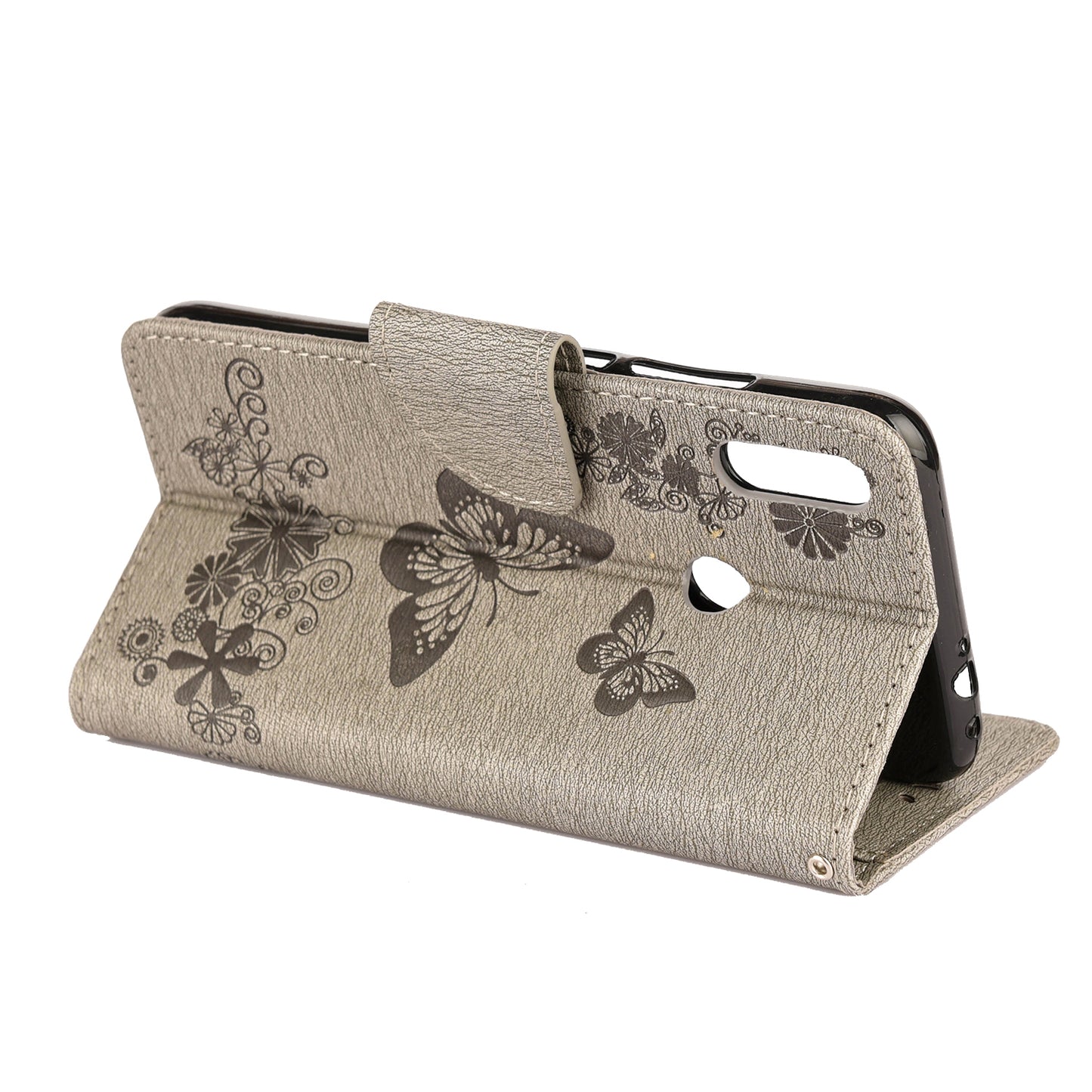 Imprint Butterfly Flowers Leather Stand Wallet Folio Case for Xiaomi Redmi Note 7S / Note 7 / Note 7 Pro (India)