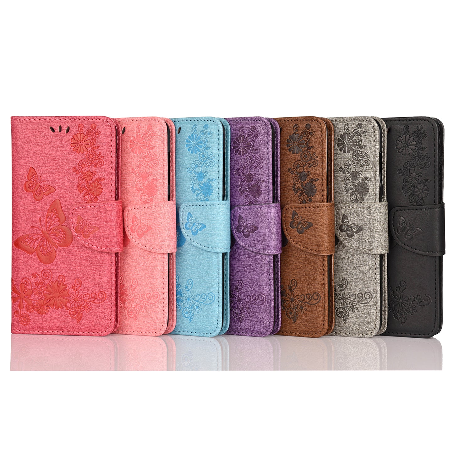 Imprint Butterfly Flowers Leather Stand Wallet Folio Case for Xiaomi Redmi Note 7S / Note 7 / Note 7 Pro (India)