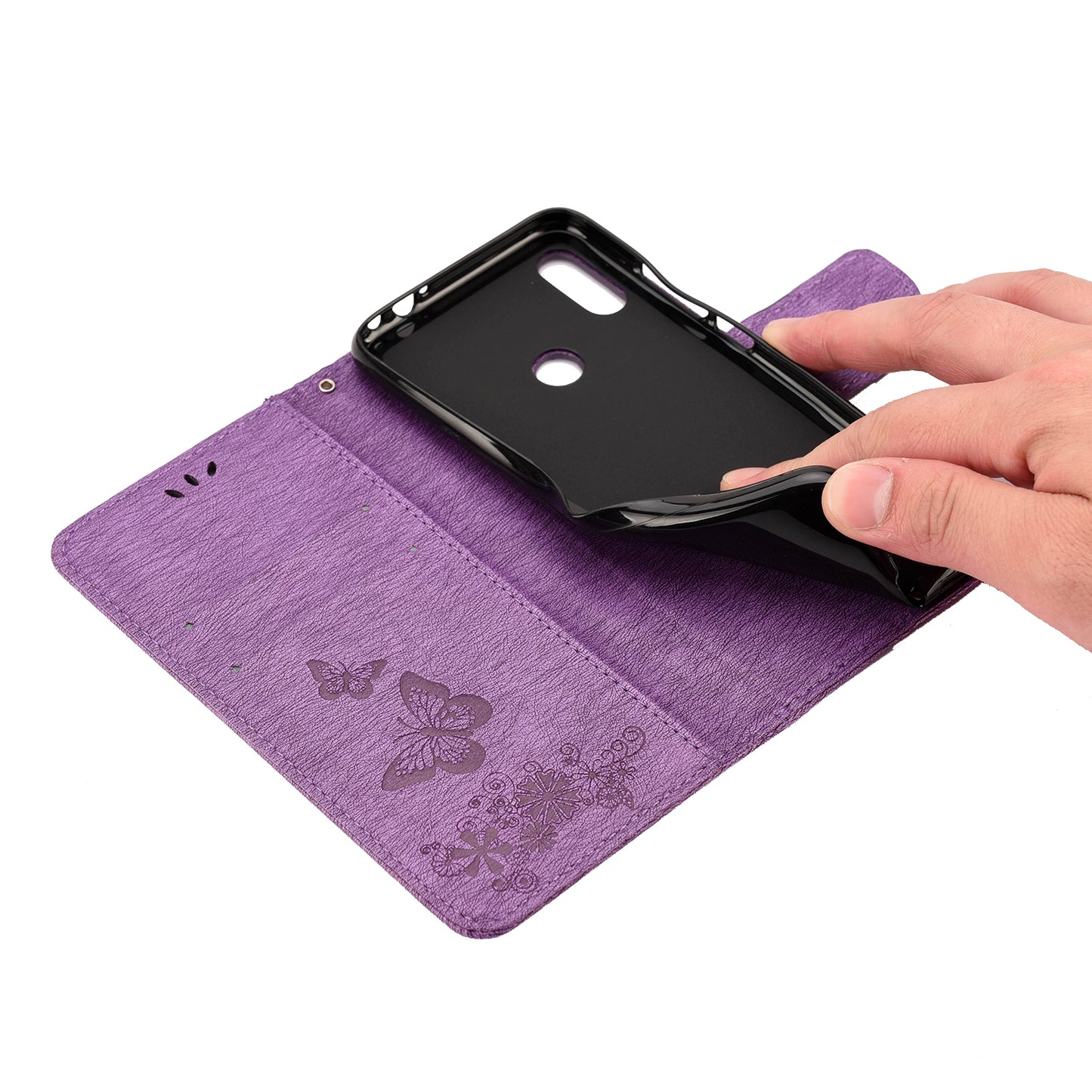Imprint Butterfly Flowers Leather Stand Wallet Folio Case for Xiaomi Redmi Note 7S / Note 7 / Note 7 Pro (India)