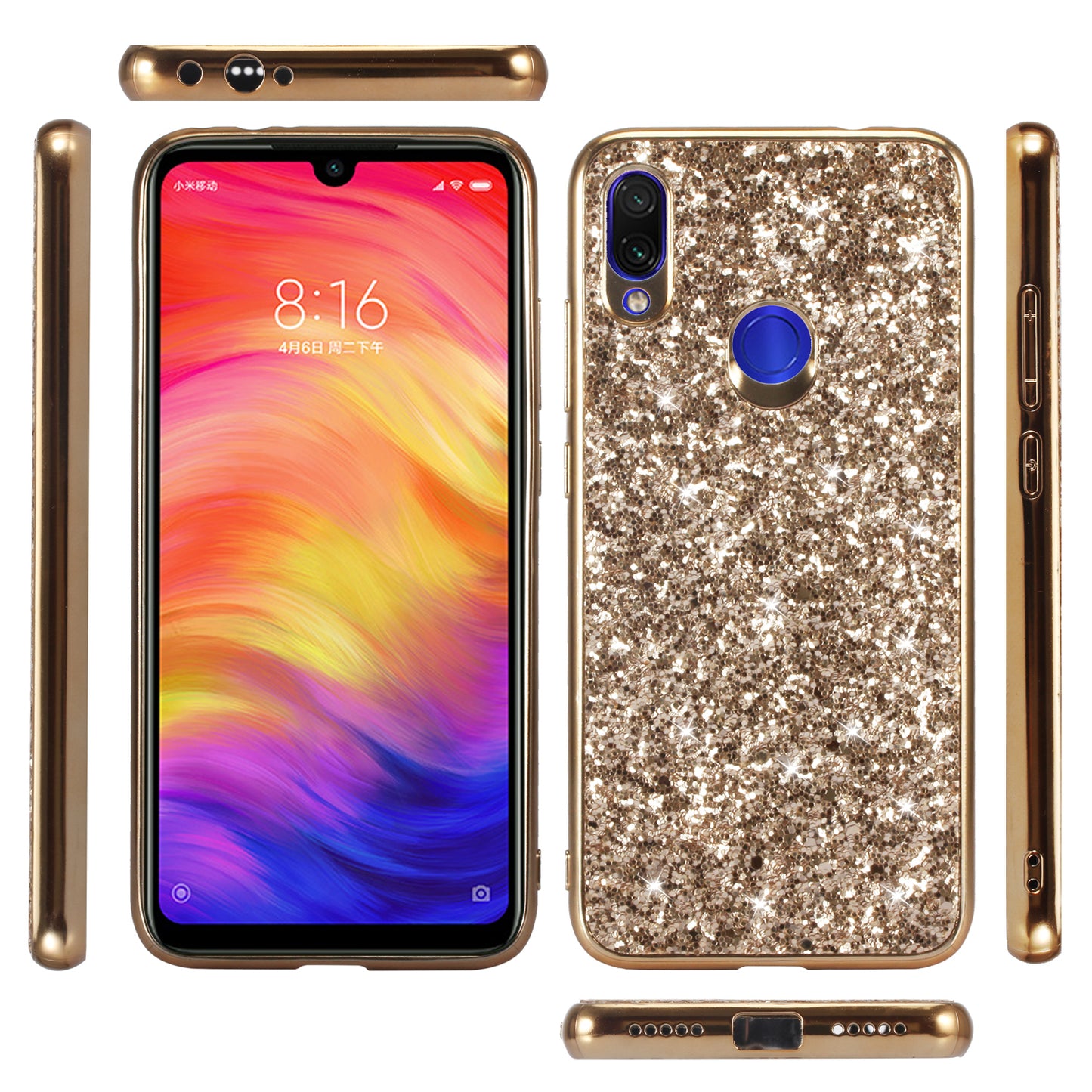 Glittery PC+TPU Protective Mobile Phone Case for Xiaomi Redmi Note 7S / Note 7 / Note 7 Pro (India)