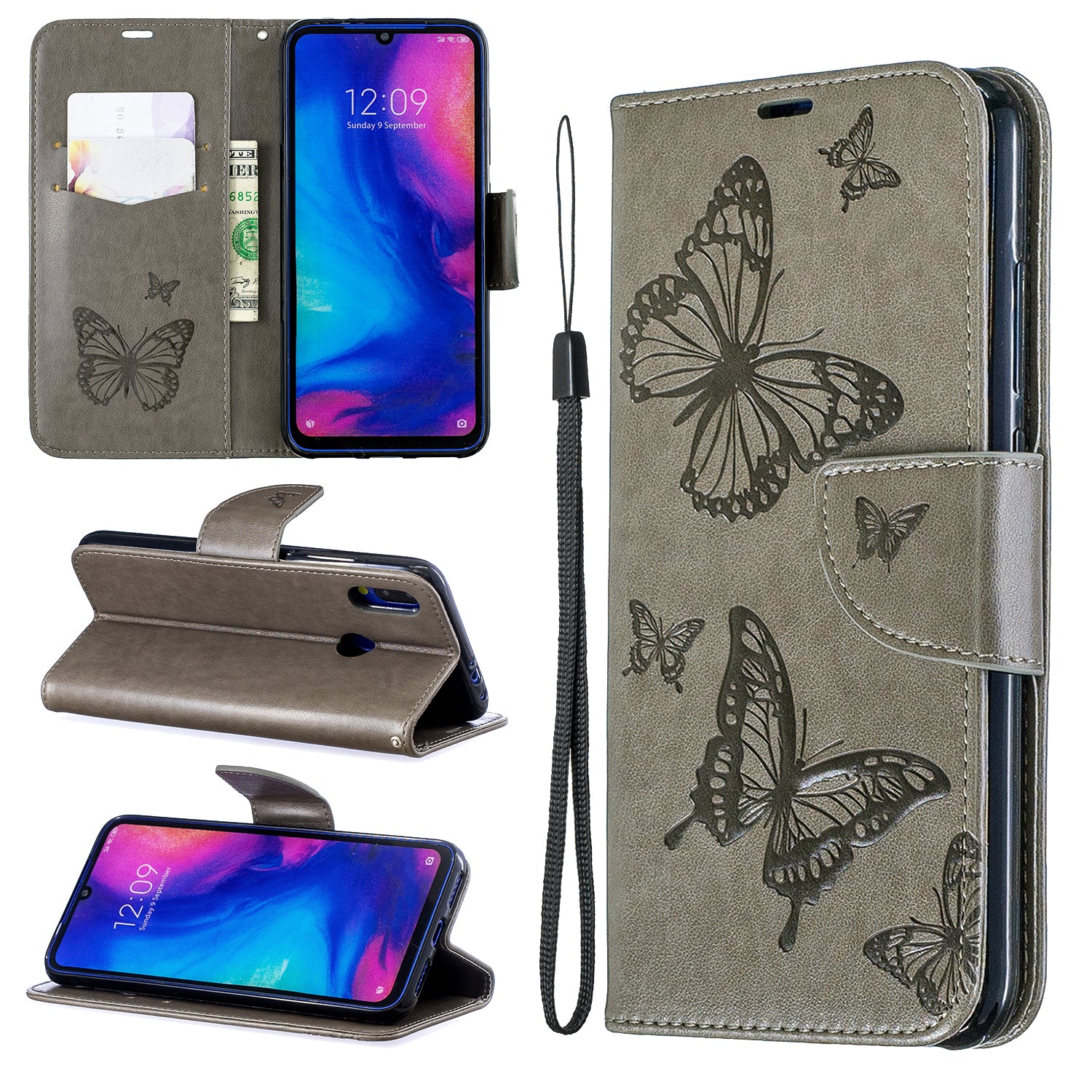 For Xiaomi Redmi Note 7S / Note 7 /Note 7 Pro (India) PU Leather Imprint Butterflies Phone Case