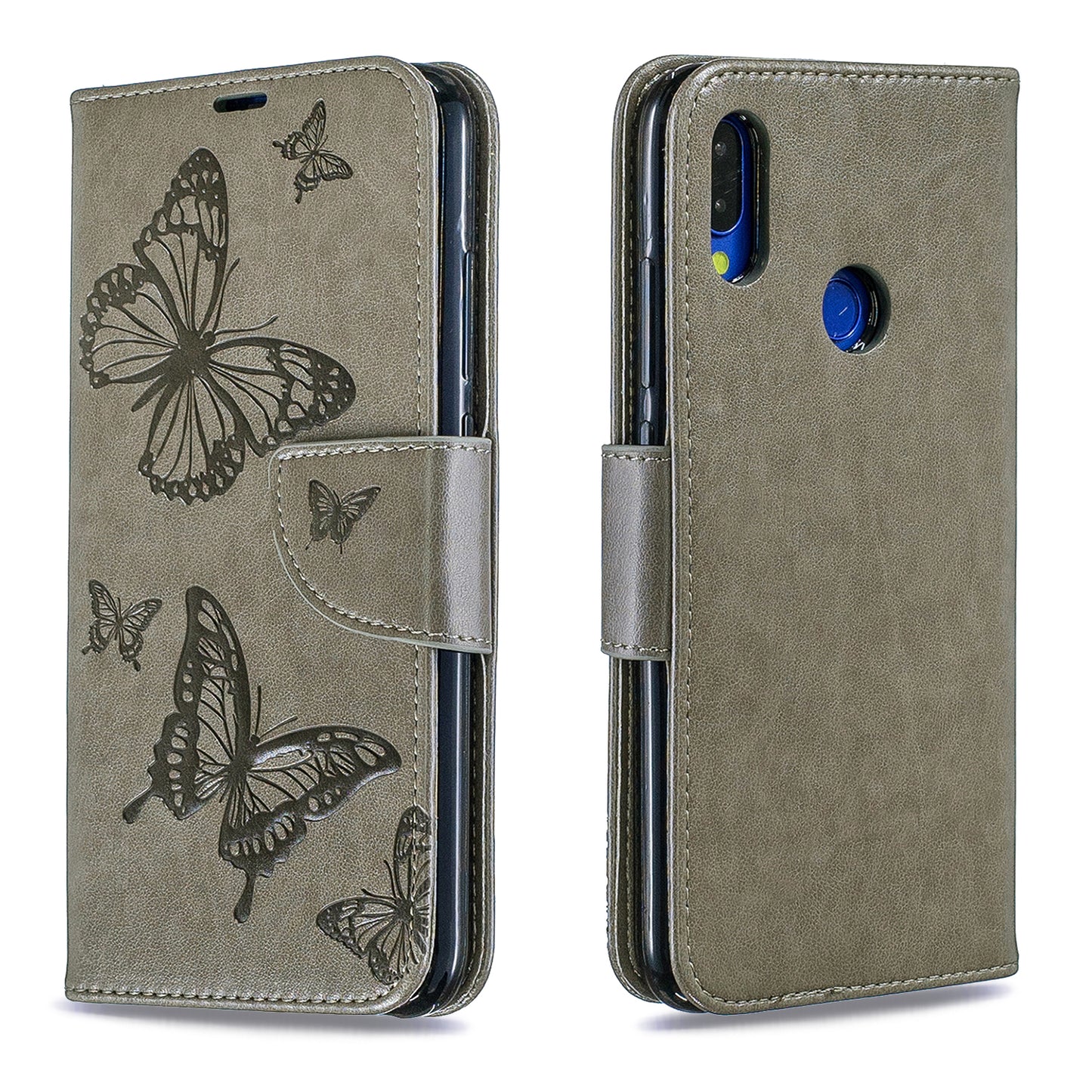 For Xiaomi Redmi Note 7S / Note 7 /Note 7 Pro (India) PU Leather Imprint Butterflies Phone Case