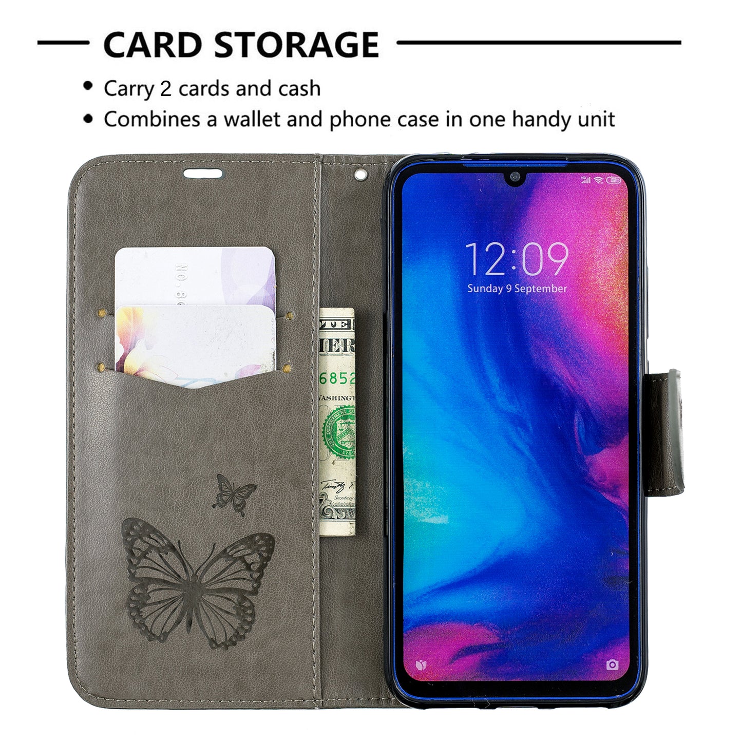 For Xiaomi Redmi Note 7S / Note 7 /Note 7 Pro (India) PU Leather Imprint Butterflies Phone Case