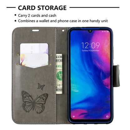 For Xiaomi Redmi Note 7S / Note 7 /Note 7 Pro (India) PU Leather Imprint Butterflies Phone Case