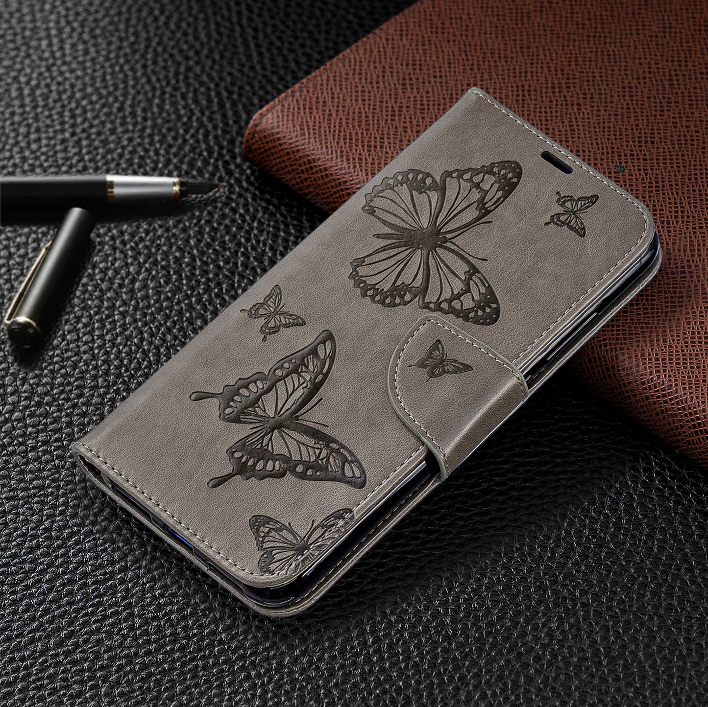 For Xiaomi Redmi Note 7S / Note 7 /Note 7 Pro (India) PU Leather Imprint Butterflies Phone Case