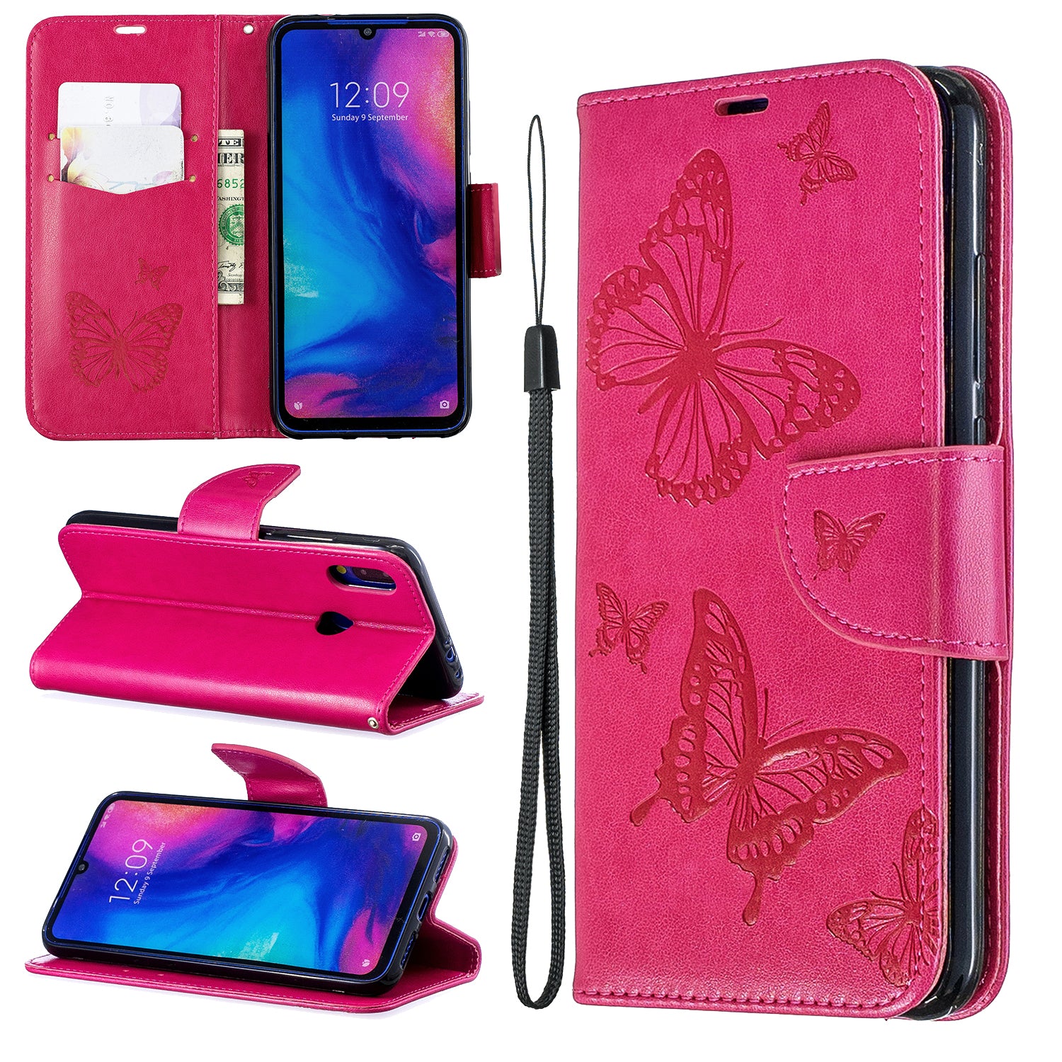 For Xiaomi Redmi Note 7S / Note 7 /Note 7 Pro (India) PU Leather Imprint Butterflies Phone Case