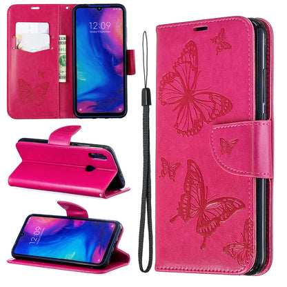 For Xiaomi Redmi Note 7S / Note 7 /Note 7 Pro (India) PU Leather Imprint Butterflies Phone Case