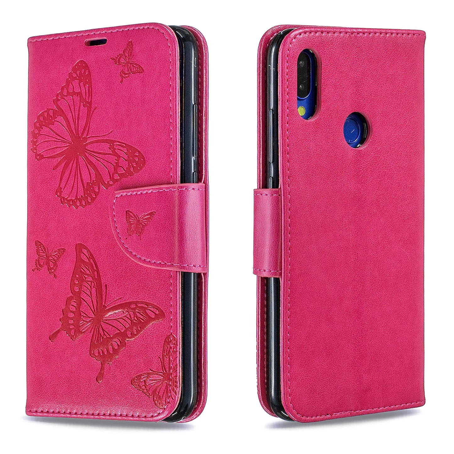 For Xiaomi Redmi Note 7S / Note 7 /Note 7 Pro (India) PU Leather Imprint Butterflies Phone Case