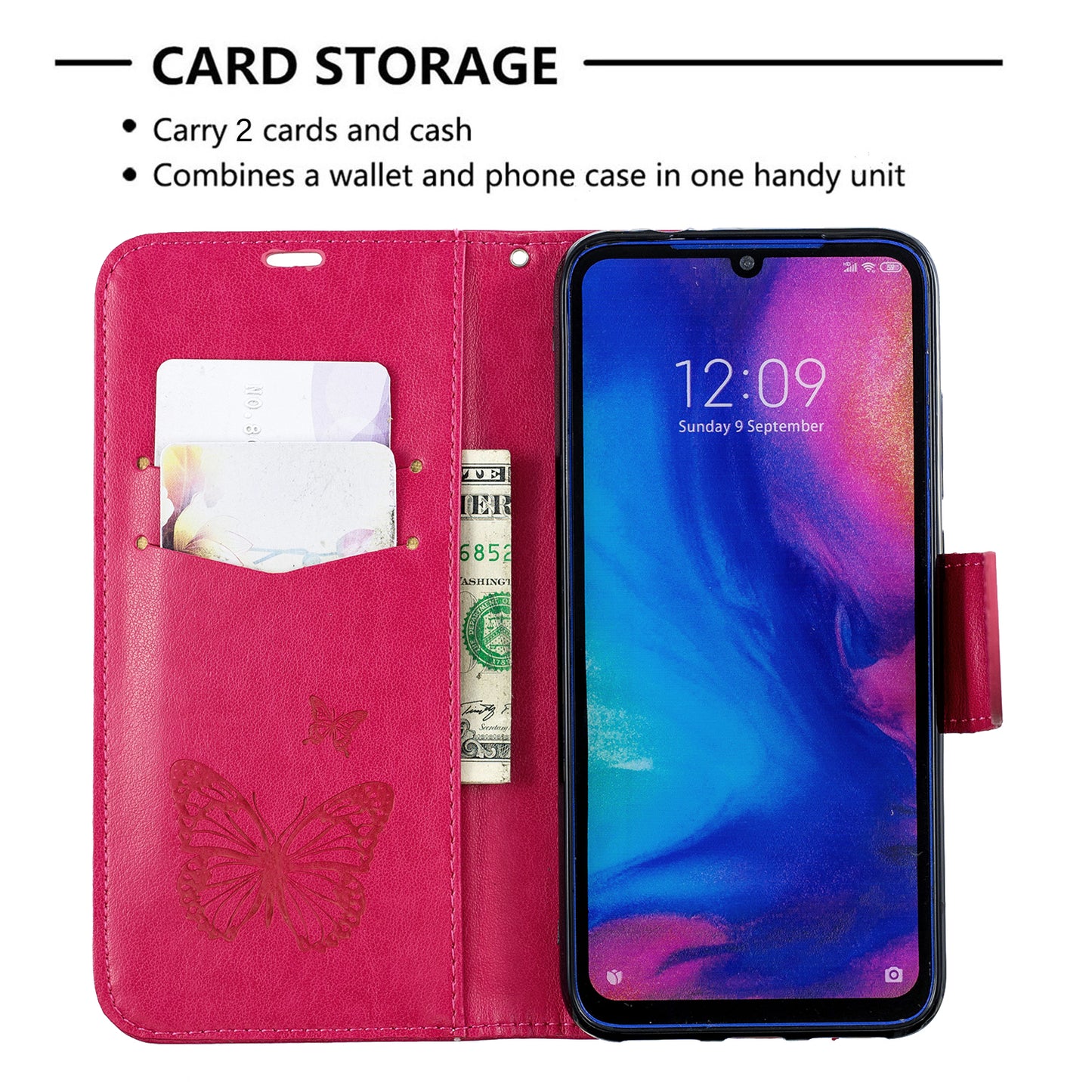 For Xiaomi Redmi Note 7S / Note 7 /Note 7 Pro (India) PU Leather Imprint Butterflies Phone Case