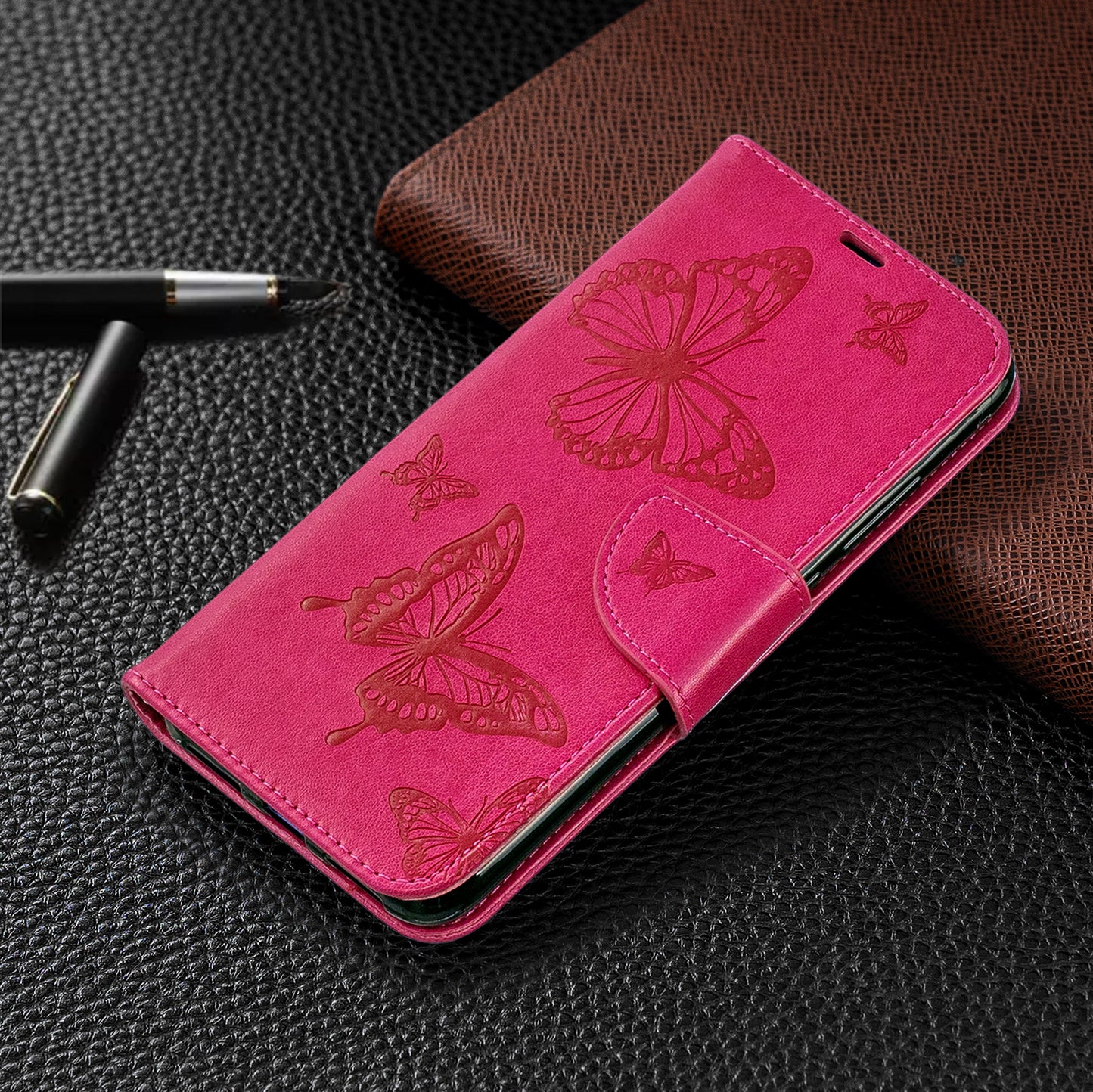For Xiaomi Redmi Note 7S / Note 7 /Note 7 Pro (India) PU Leather Imprint Butterflies Phone Case