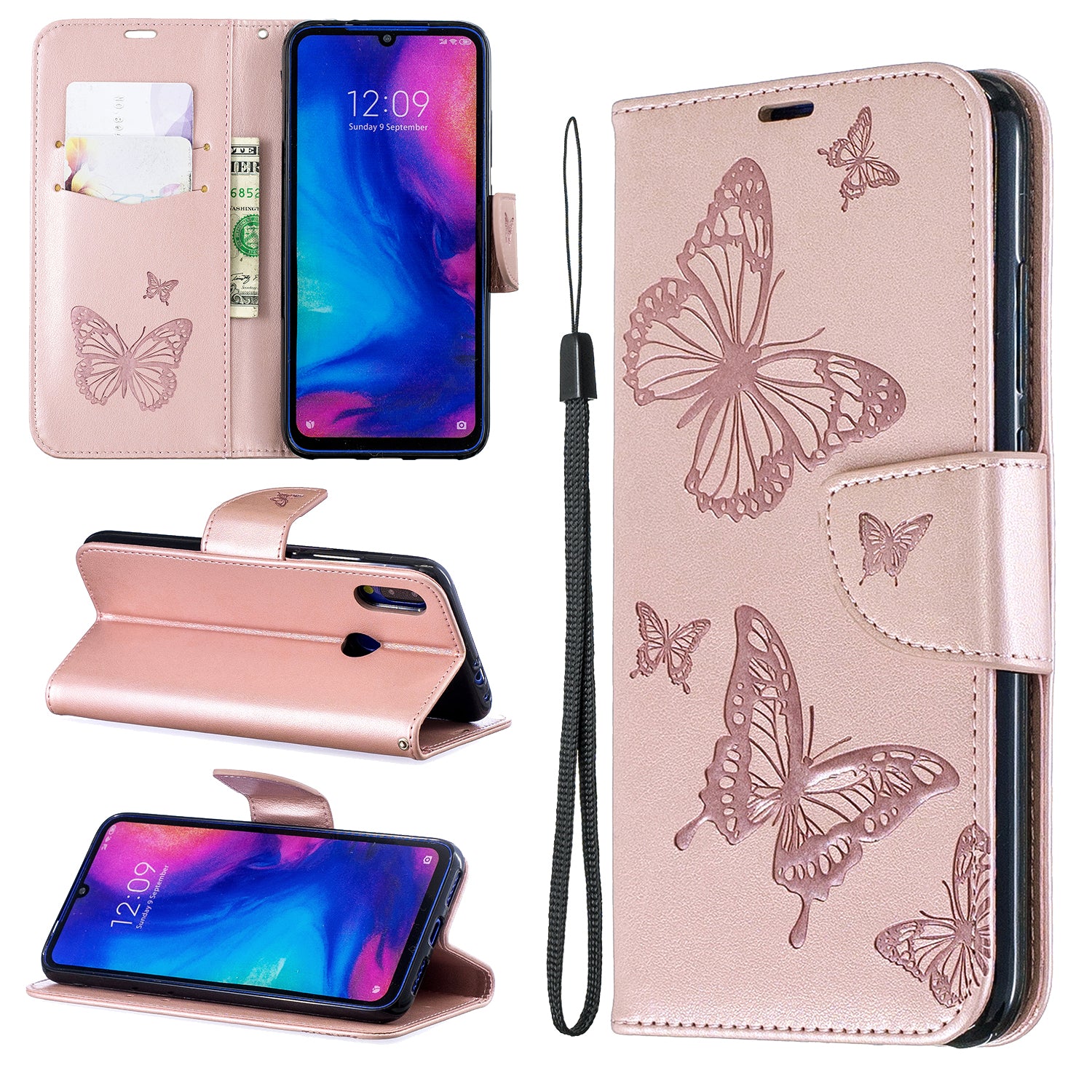 For Xiaomi Redmi Note 7S / Note 7 /Note 7 Pro (India) PU Leather Imprint Butterflies Phone Case