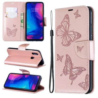 For Xiaomi Redmi Note 7S / Note 7 /Note 7 Pro (India) PU Leather Imprint Butterflies Phone Case