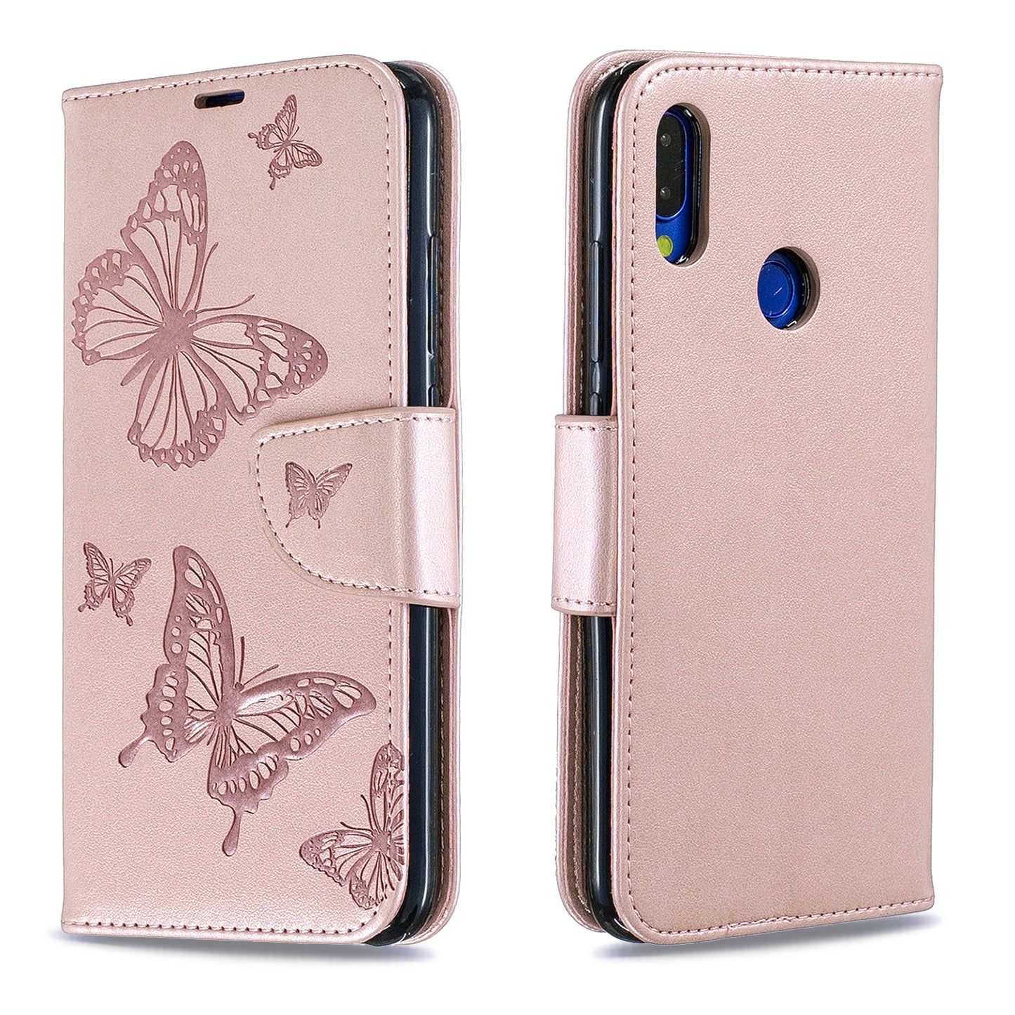 For Xiaomi Redmi Note 7S / Note 7 /Note 7 Pro (India) PU Leather Imprint Butterflies Phone Case