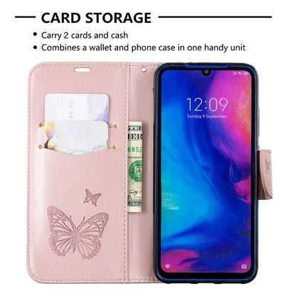 For Xiaomi Redmi Note 7S / Note 7 /Note 7 Pro (India) PU Leather Imprint Butterflies Phone Case