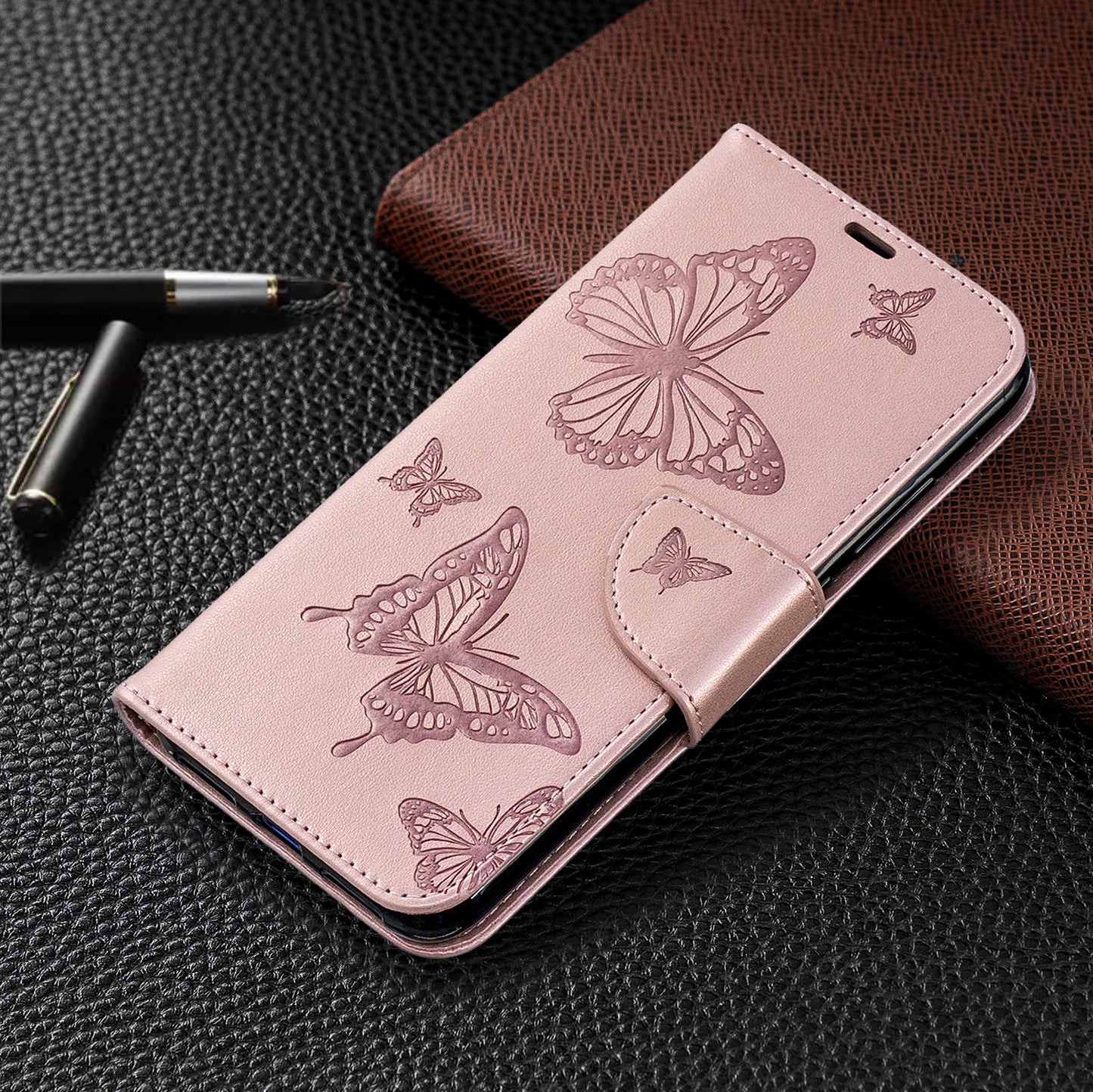 For Xiaomi Redmi Note 7S / Note 7 /Note 7 Pro (India) PU Leather Imprint Butterflies Phone Case
