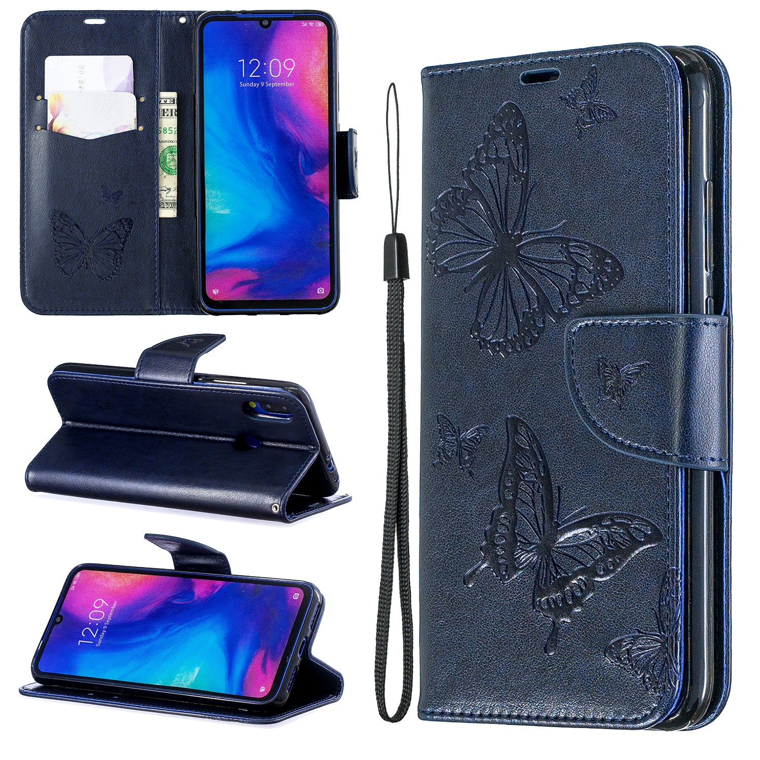 For Xiaomi Redmi Note 7S / Note 7 /Note 7 Pro (India) PU Leather Imprint Butterflies Phone Case