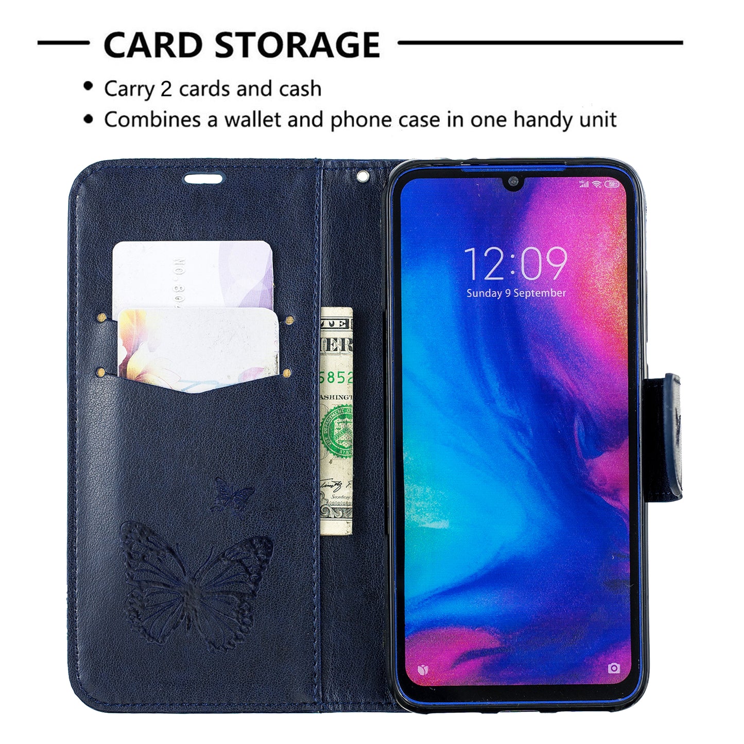 For Xiaomi Redmi Note 7S / Note 7 /Note 7 Pro (India) PU Leather Imprint Butterflies Phone Case