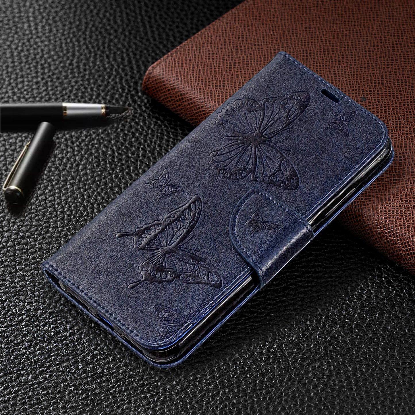 For Xiaomi Redmi Note 7S / Note 7 /Note 7 Pro (India) PU Leather Imprint Butterflies Phone Case
