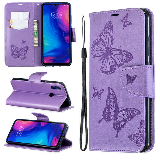 For Xiaomi Redmi Note 7S / Note 7 /Note 7 Pro (India) PU Leather Imprint Butterflies Phone Case